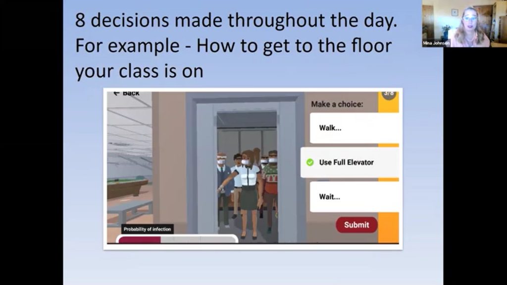 Image of a digital game about decision making, from a presentation by Dr. Mina Johnson-Glenberg