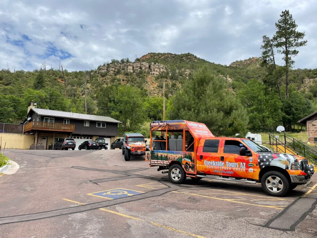 Creekside Tours vehicles that took the scholars on a tour of the Tonto National Forest near Payson