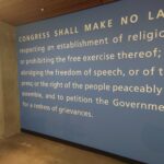 The text of the U.S. First Amendment on a wall at the Cronkite School