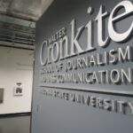 Badge wall at the Cronkite School