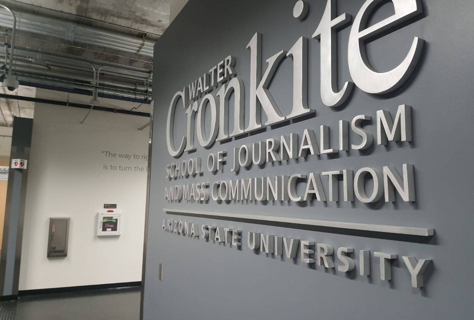 Badge wall at the Cronkite School