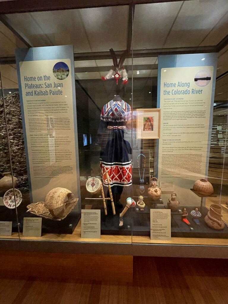 A display of pottery and other artifacts by the Paiute