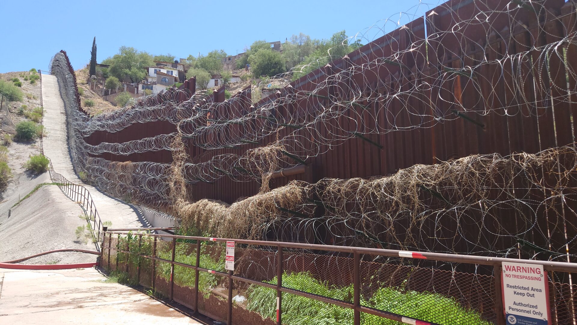 The border fence that divides Nogales, Arizona from Nogales, Sonora