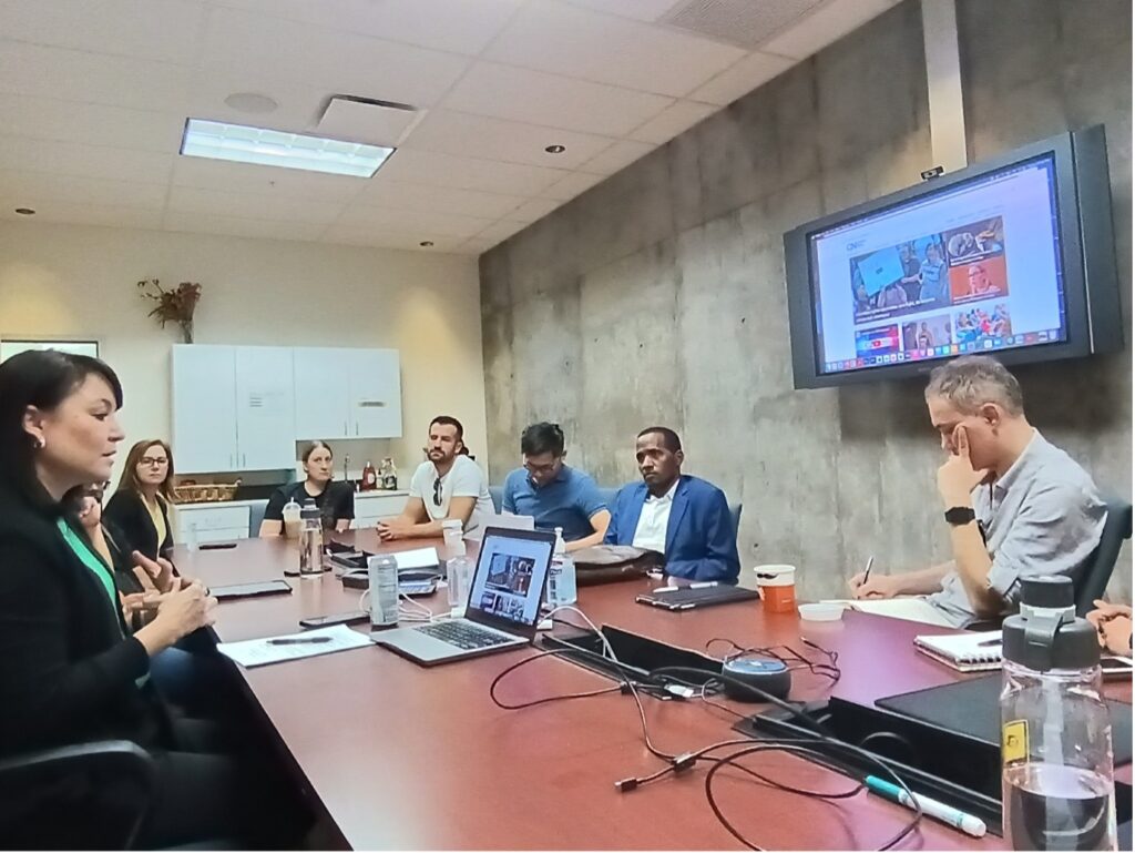 Cronkite News Executive Editor Christina Leonard (left) prepared the Scholars to attend the 8:30 news directors meeting, with remote links to the Washington, D.C. and Los Angeles bureaus