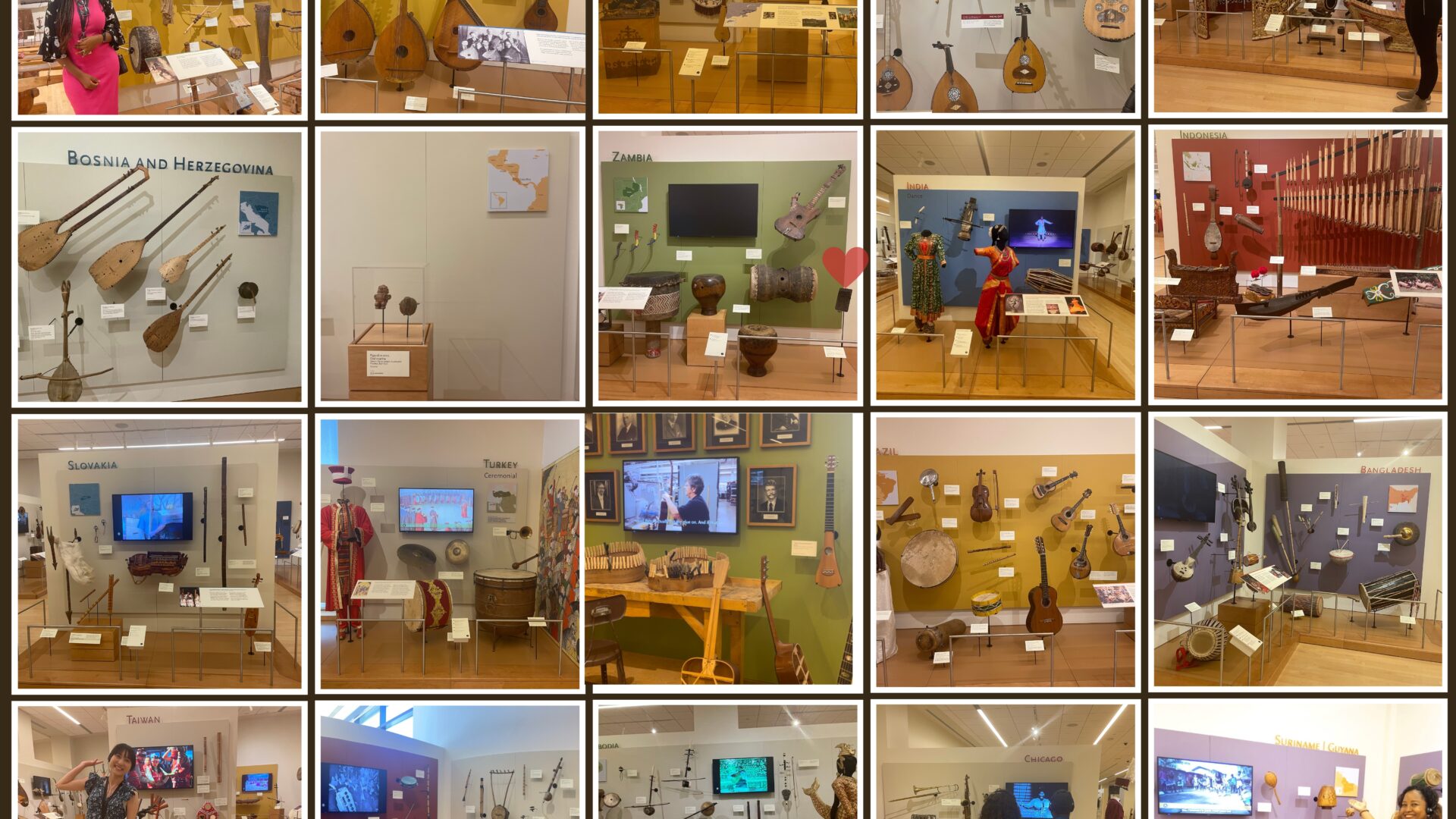 A collage of international musical instrument displays