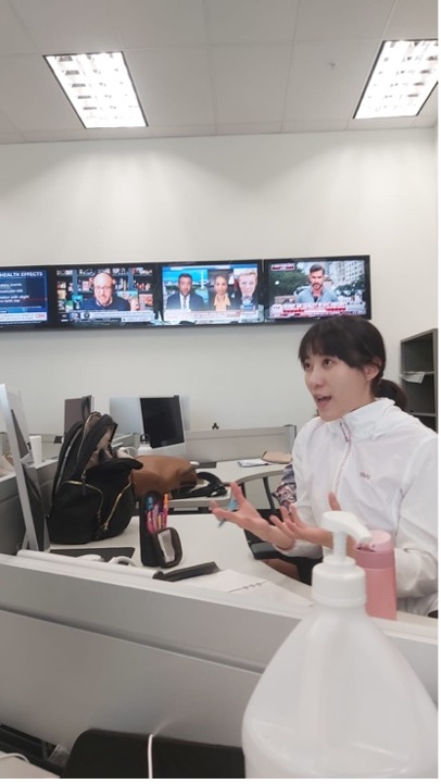 A young woman speaking in the PR lab