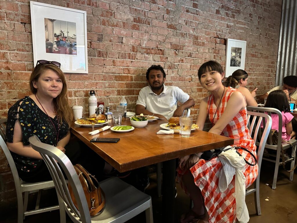 Three scholars over their meals at Matt's Big Breakfast in downtown Phoenix