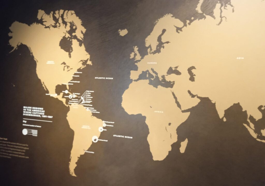 Map of the Americas highlighting the sugar trade