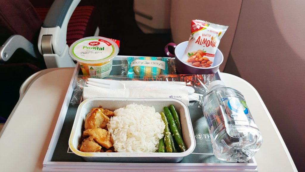 An airplane meal of Japanese foods