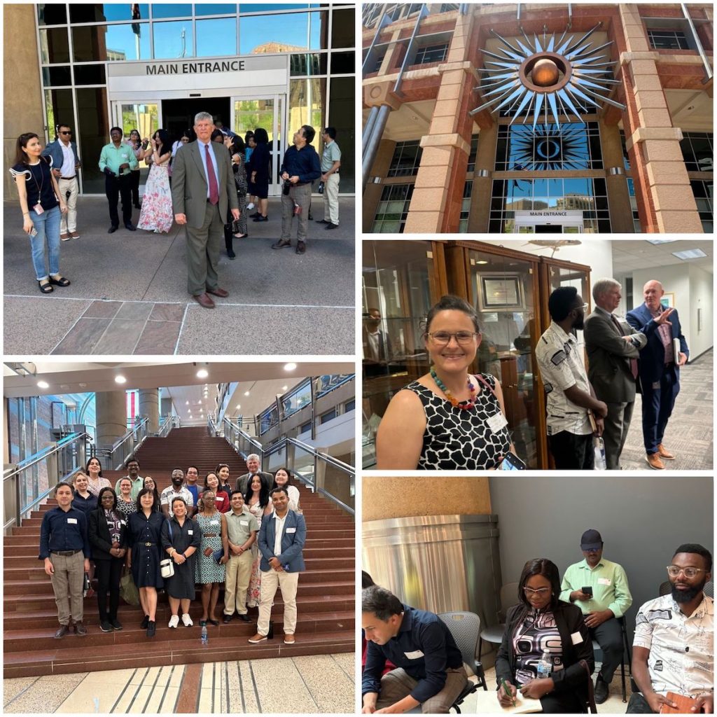 A composite photo with shots of Phoenix City Hall and the scholars during their visit