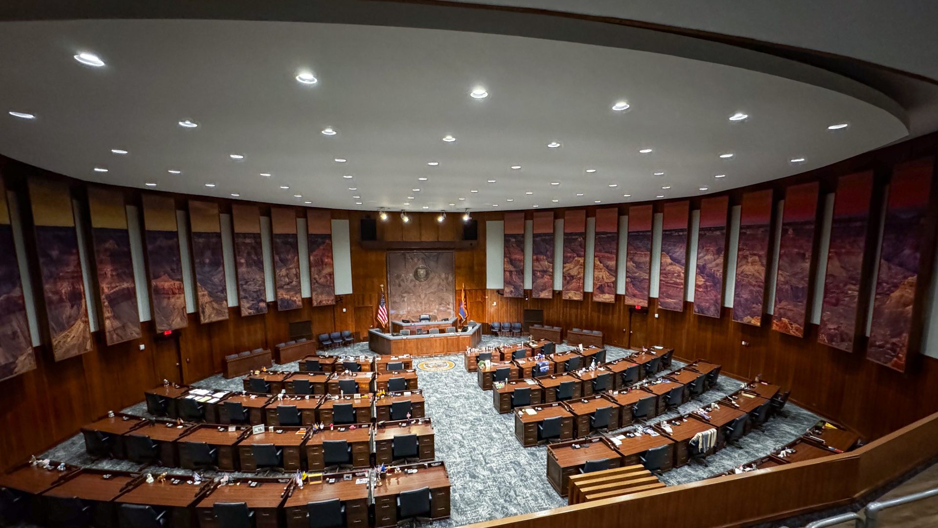 A shot from the gallery of the Arizona State Legislature in its purest form, with no legislators present