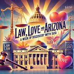 An AI-generated image that seeks to summarize the essence of Arizona (established on Valentine's Day) and the state of law