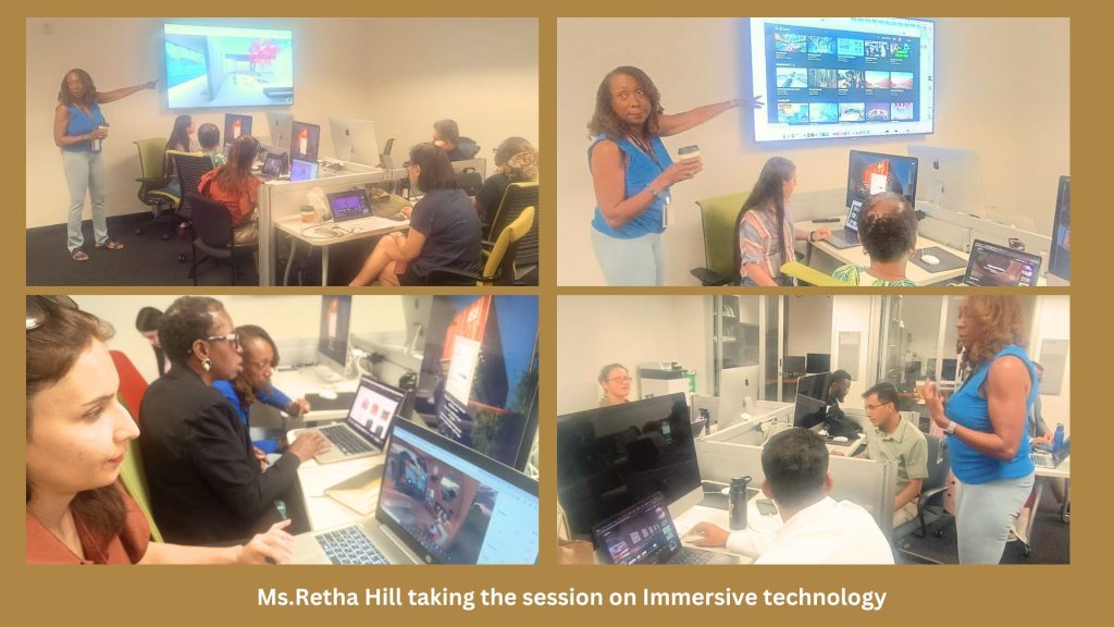 Composite of photos from the Cronkite Digital Audiences lab where the scholars learned immersive storytelling techniques